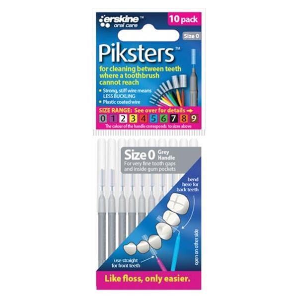 Piksters Interdental Brush Size 0 Grey 10Pk/Bx