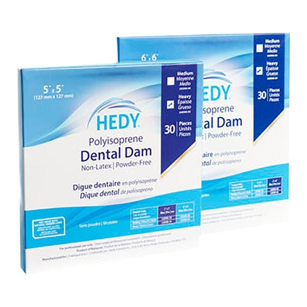 Hedy Polyisoprene Dental Dam Latex-Free Rubber Dam 5 in x 5 in Hvy Ga Bl 30/Box