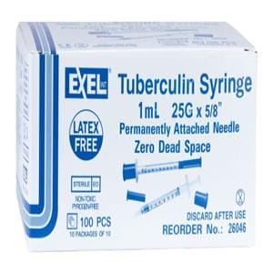 Syringe/Needle Tuberculin 1cc 25gx5/8" Cnvntnl Permanently Attached Needle Ca