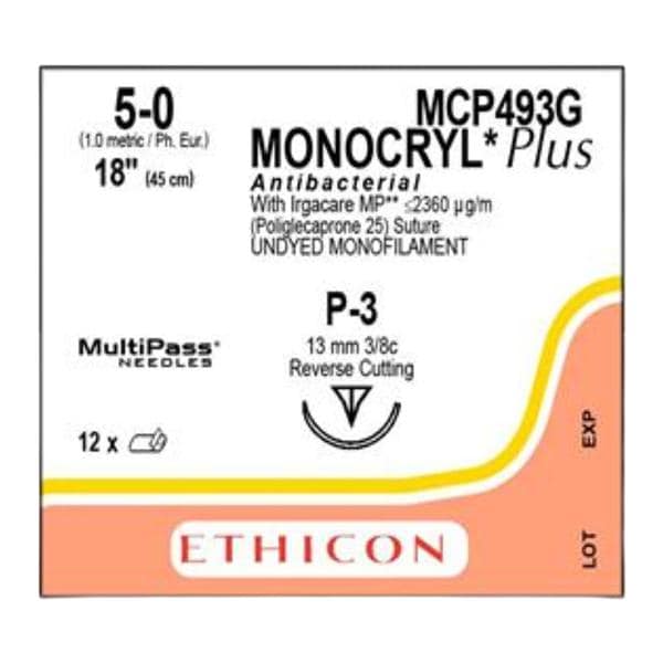 Suture 5-0 TCS/PCL25 P-3 Monocryl Plus Undyed 18" Monofilament Ea