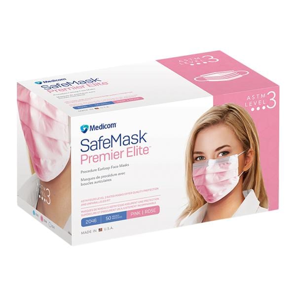 Safe+Mask Premier Elite Earloop Face Mask Pink 50/Bx