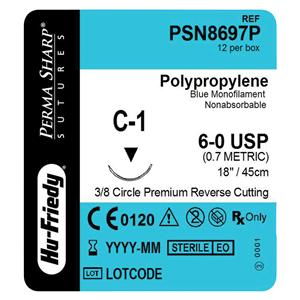 Suture 6-0 Polypropylene C-1 Perma Sharp Blue 18" Monofilament 12/Bx