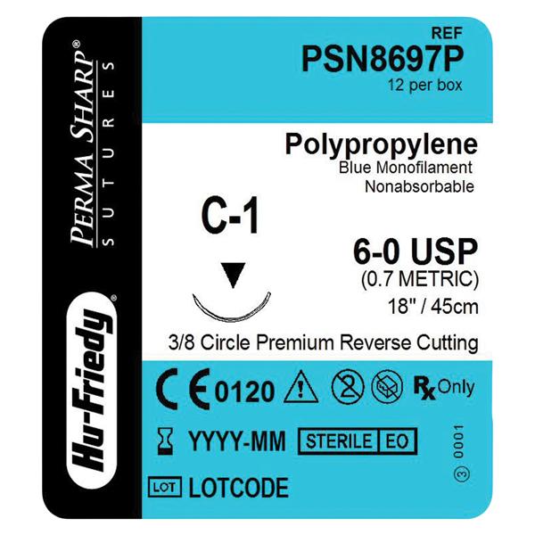 Suture 6-0 Polypropylene C-1 Perma Sharp Blue 18" Monofilament 12/Bx