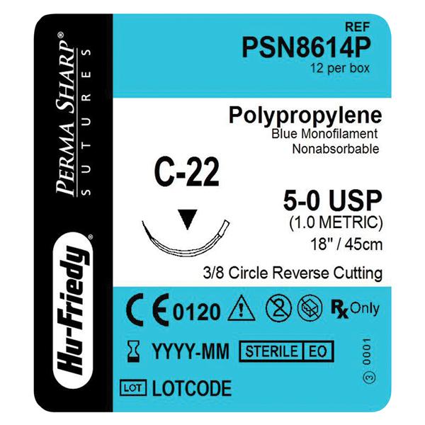 Suture 5-0 Polypropylene C-22 Perma Sharp Blue 18" Monofilament 12/Bx