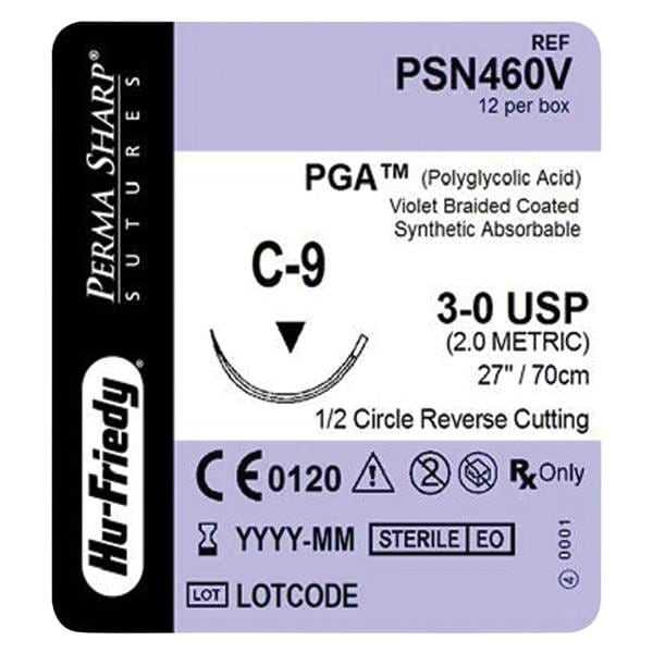 Perma Sharp Suture 3-0 Polyglycolic Acid C-9 Violet 27" Braid 12/Bx