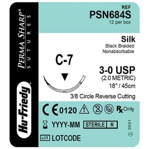 Perma Sharp Suture 3-0 Silk C-7 Black 18" Braid 12/Bx