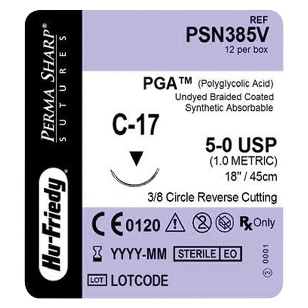 Suture 5-0 Polyglycolic Acid C-17 Perma Sharp Undyed 18" Braid 12/Bx