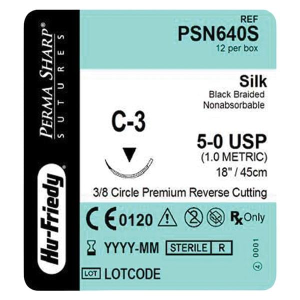 Suture 5-0 Silk C-3 Perma Sharp Black 40" Braid 12/Bx