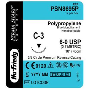 Suture 6-0 Polypropylene C-3 Perma Sharp Blue 18" Monofilament 12/Bx