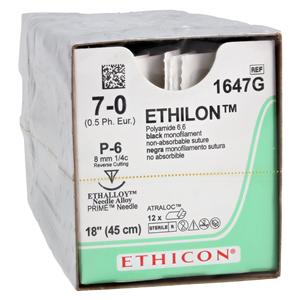 Suture 7-0 Nylon P-6 Ethilon Black 1x18" Monofilament 12/Bx