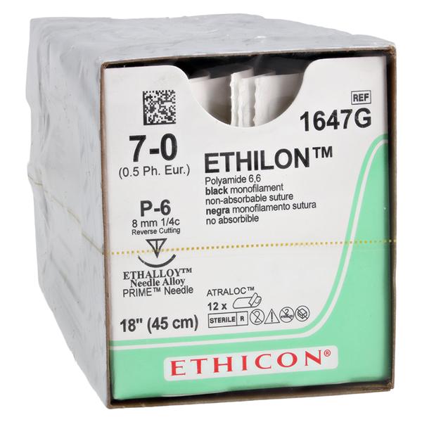 Suture 7-0 Nylon P-6 Ethilon Black 1x18" Monofilament 12/Bx