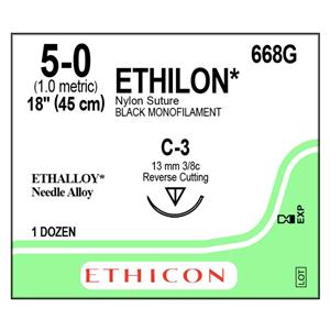 Ethilon Suture 5-0 Nylon C-3 Black 18" Monofilament 12/Bx