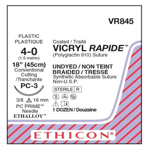 Suture 4-0 Polyglactin 910 PC-3 Vicryl Rapide Undyed 18" Braid 12/Bx