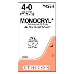 Suture 4-0 Poliglecaprone 25 PS-2 Monocryl Undyed 27" Monofilament 36/Bx