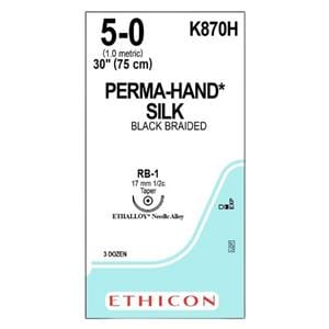 Suture 5-0 Silk RB-1 Perma-Hand Black 30" Braid 36/Bx