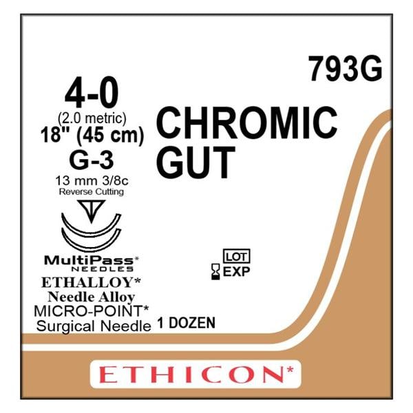 Suture 4-0 Chromic Gut G-3/G-3 Brown 1x18" Double Arm Monofilament 12/Bx