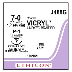 Suture 7-0 Polyglactin 910 P-1 Vicryl Undyed 18" Braid 12/Bx