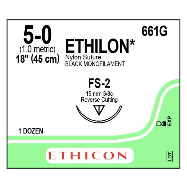 Suture 5-0 Nylon FS-2 Ethilon Black 18" Monofilament 12/Bx