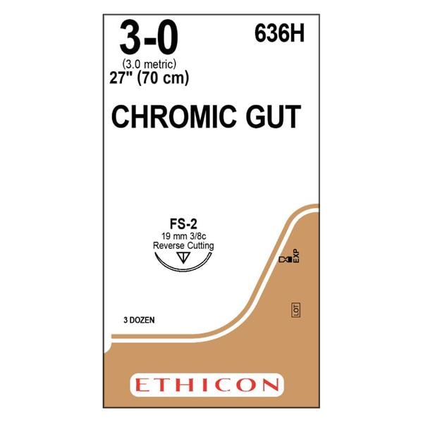 Suture 3-0 Chromic Gut FS-2 Brown 1x27" Monofilament 36/Bx