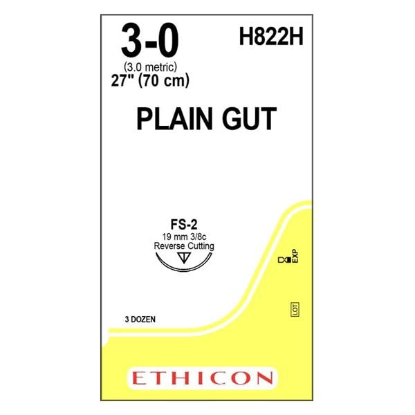 Suture 3-0 Plain Gut FS-2 Yellowish Tan 27" Monofilament 36/Bx