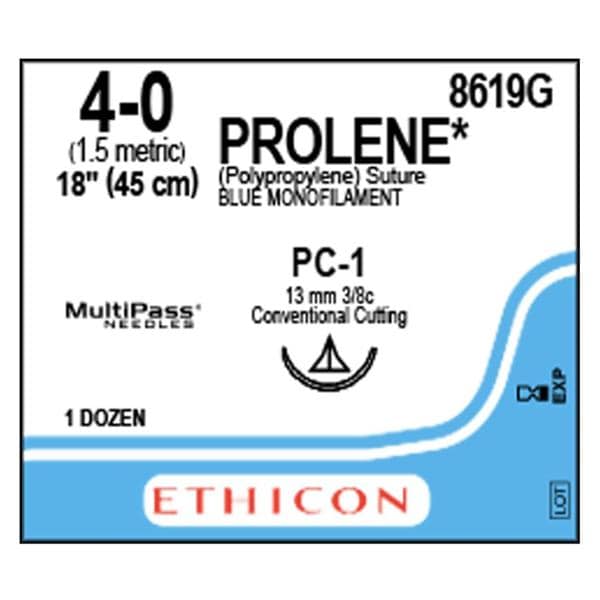 Suture 4-0 Polypropylene PC-1 Prolene Blue 18" Monofilament 12/Bx