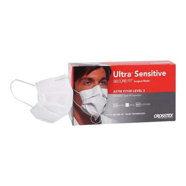 Ultra Sensitive Secure Fit Earloop Face Mask ASTM Level 3 White 50/Bx