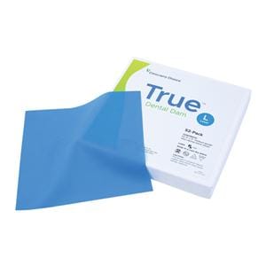 True Dental Dam Latex Rubber Dam 5 in x 5 in Med Ga Bl Unflvrd Unscntd 52/Bx