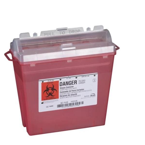 Sentinel Sharps Container 5qt Translucent Red 11x5-1/4x10" Cylndr Tp Plstc Ea