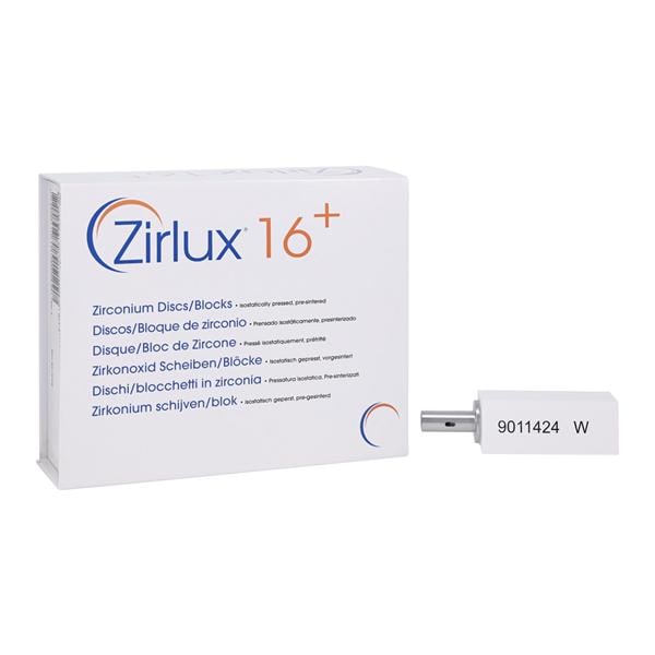 Zirlux16+ Zirconia Block Preshaded White 65mm x 25mm x 22mm 4/Pk