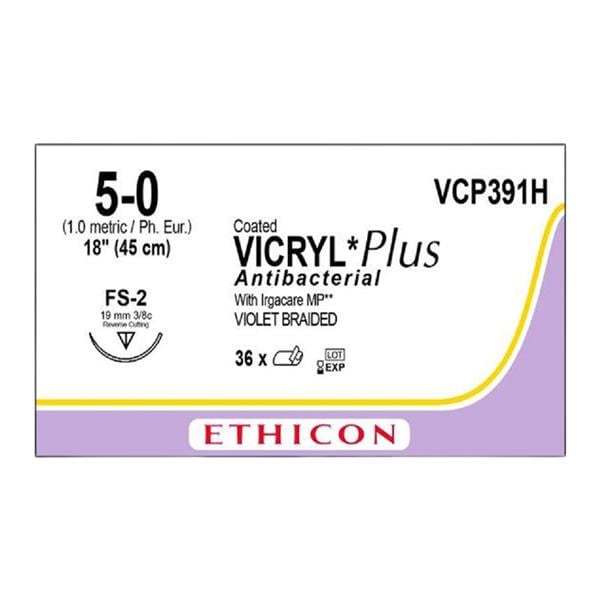 Suture 5-0 Triclosan/Polyglactin 910 FS-2 Vicryl Plus Violet 18" Braid 36/Bx