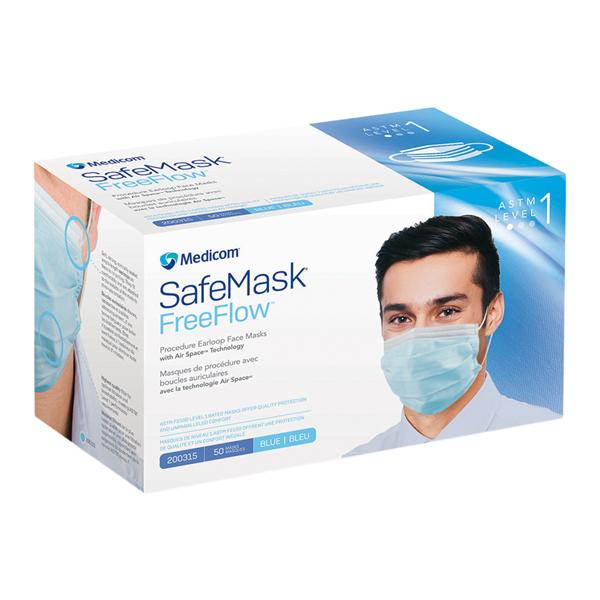 Safe+Mask Masque Bande auriculaire De procédures ASTM niveau 1 Bleu 50/boîte