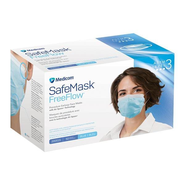 SafeMask FreeFlow Face Mask ASTM Level 3 Blue 50/Bx