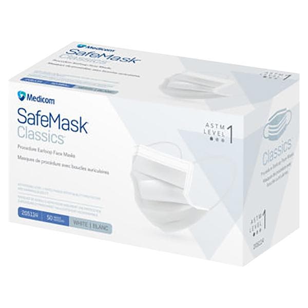 Safemask Classic Earloop Mask ASTM Level 1 White 50/Bx