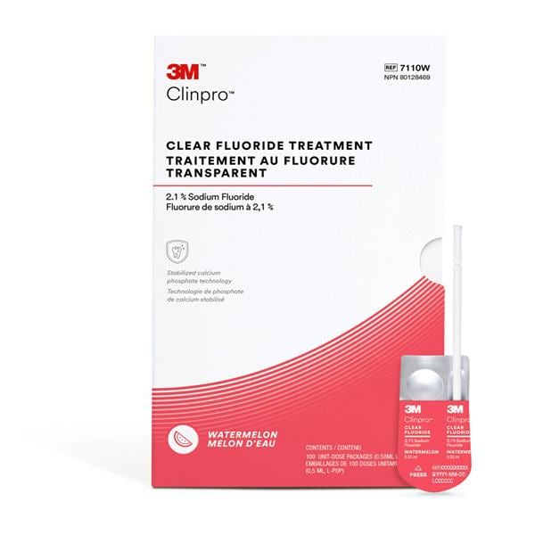 3M Clinpro Clear Fluoride Treatment UD 2.1% Sod Fl .5mL Wtrmln Clr 100/Pkg