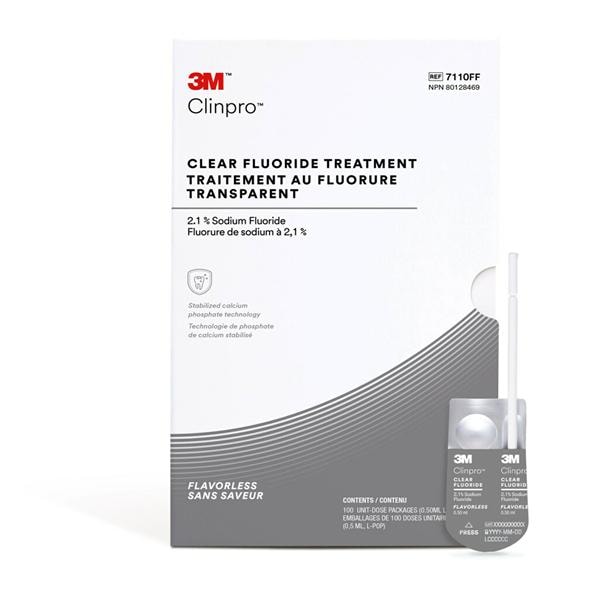 3M Clinpro Clear Fluoride Treatment UD 2.1% Sod Fl .5mL Flvrls Clr 100/Pkg