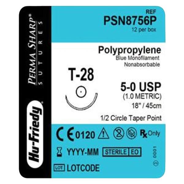 Suture 5-0 Polypropylene T-28 Perma Sharp Blue 18" Monofilament 12/Bx