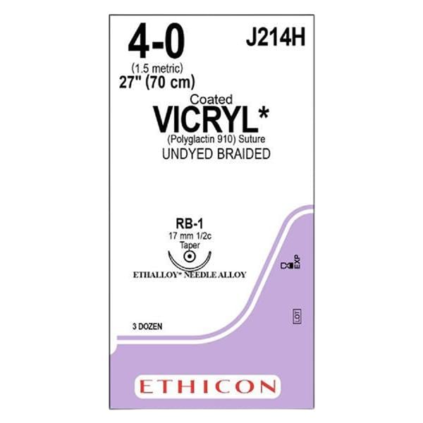 Vicryl Suture 4-0 Polyglactin 910 RB-1 Undyed 27" Braid 36/Bx