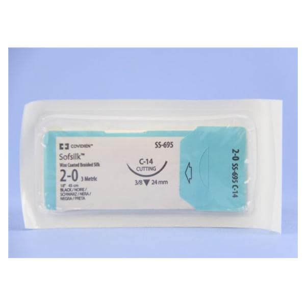 Sofsilk Suture 2-0 18" Silk Braid C-14 Black 36/Bx