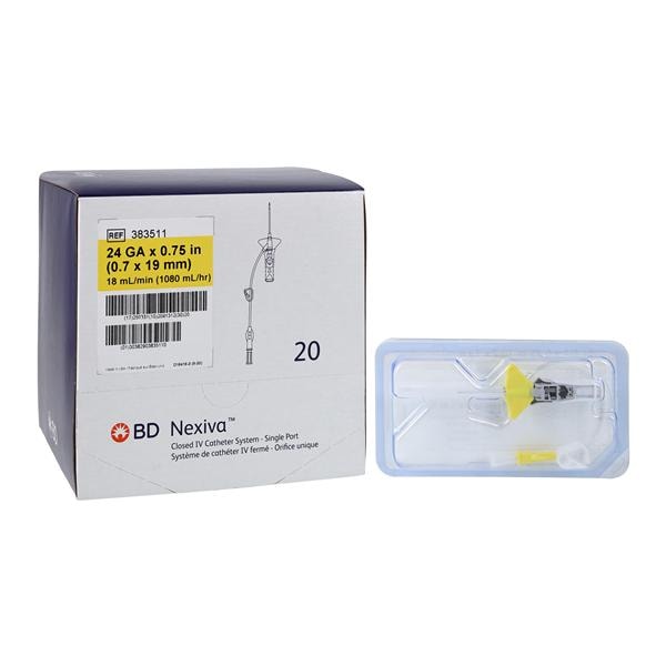 Nexiva IV Catheter Safety 24 Gauge 3/4" Yellow Closed 20/Bx, 4 BX/CA